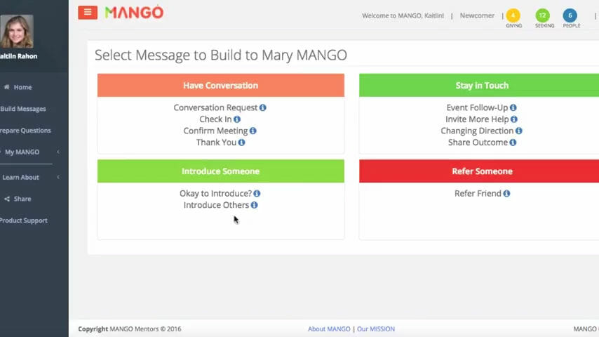 The MANGO app has 11 Email Builders for every networking situation.