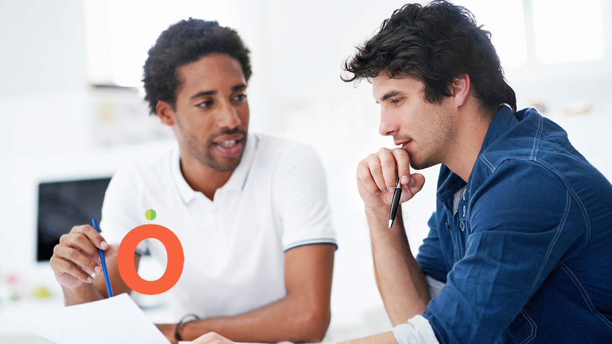 Millennial men networking together through informational interview.