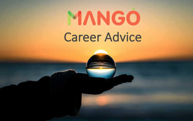 MANGO Career Advice - sunset on the horizon of the ocean with a hand holding a glass orb